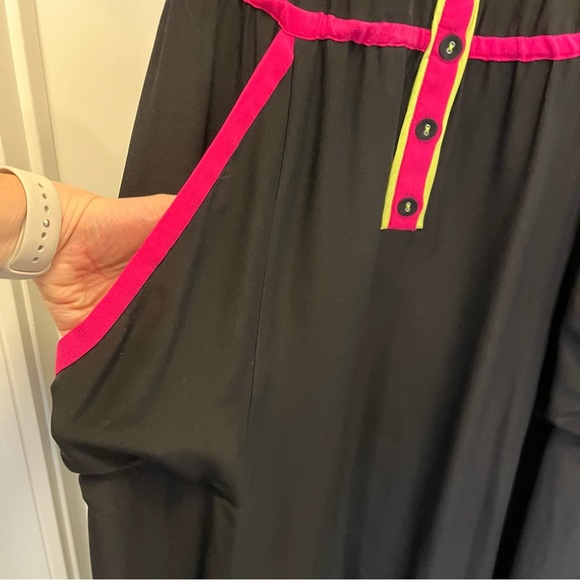 NANETTE Lepore (4) Silk Black Maxi Dress with Neon Pink & Lime Trim - Picture 8 of 9